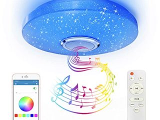 CheDux Lámpara de Techo LED Regulable de 36 W, Luz de Música Que Cambia de Color RGB, con Altavoz Bluetooth, Controlada Por Control Remoto y Aplicación, Adecuada Para Baño, Dormitorio, Sala de Estar