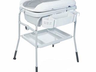 Chicco Cuddle & Bubble Bañera Bebé Ergonómica con Patas y Cambiador con Acolchado y Suave Reductor, Altura Regulable, Cierre Compacto, Organizador, 2 Ruedas, Máx. 11 Kg - Color Gris (Dots)