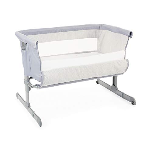 Chicco Next2Me Cuna de Colecho para Bebé Chick to Chick con Colchón, Apertura Lateral, Altura Ajustable, Paneles de Malla, Ruedas y Bolsa de Viaje 0-6 Meses, 9 kg, Color Gris (Grey)