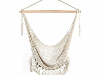 Chihee Silla de Hamaca Silla Colgante supergrande Silla de Tejido de Cuerda de algodón Hilado Suave, Barra separadora de Madera Dura Silla Ancha de Encaje Silla giratoria Jardín al Aire Libre
