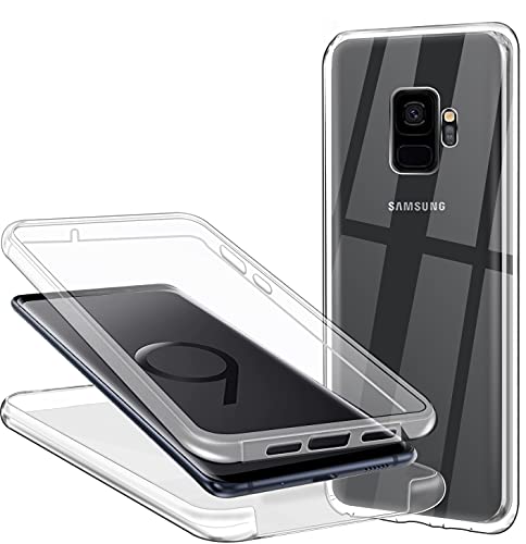 CHIMUCO Funda para Samsung Galaxy S9, 360 Grados Carcasa Transparente Ultrafino Silicona TPU Frente y PC Back Case Protección Integral Funda de Doble Protección - Transparente