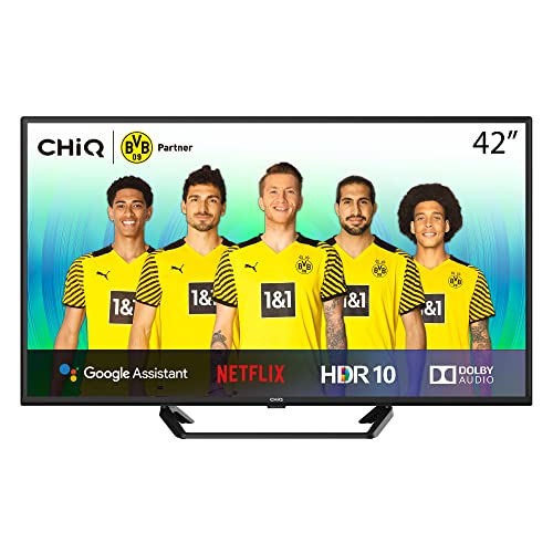 CHiQ Smart TV Android 42 Pulgadas(105 cm),FHD,1080p, HDR10, Dolby Audio, Asistente de Google, sin Marco, Chromecast, Netflix, Youtube, Bluetooth 5.0, HDMIx3, USBx2