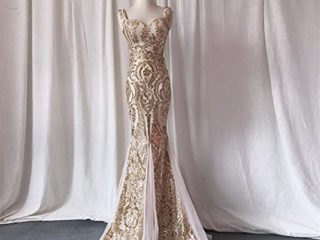 chushi Vestidos de Mujer Vestidos de Noche de Oro Sirena Larga Prom Vestido Glitter Lentejuelas Vestido de Fiesta Sweetheart Dorado Vestido Formal Vestido Sparkle Mujer Vestido de Novia Zzib