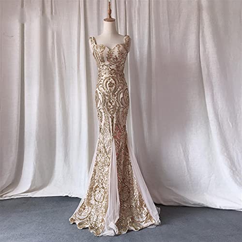 chushi Vestidos de Mujer Vestidos de Noche de Oro Sirena Larga Prom Vestido Glitter Lentejuelas Vestido de Fiesta Sweetheart Dorado Vestido Formal Vestido Sparkle Mujer Vestido de Novia Zzib