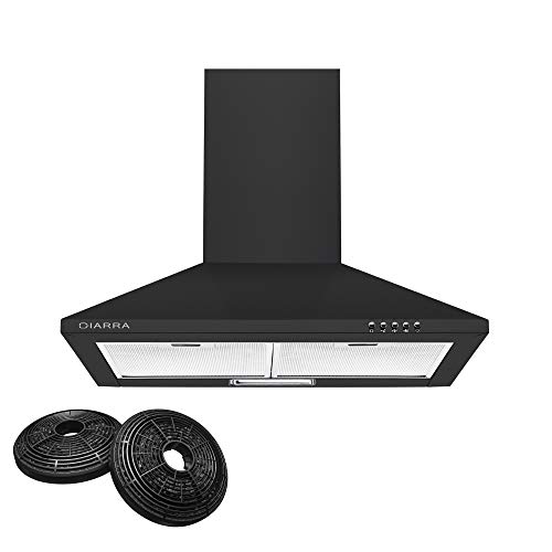 CIARRA CBCB6201 Campana de pared 60cm 370 m³/h 70W - 3 velocidades - Evacuación al exterior y Recirculación Interna por Filtro de Carbón CBCF002X2 - Opera por Botones - Negro