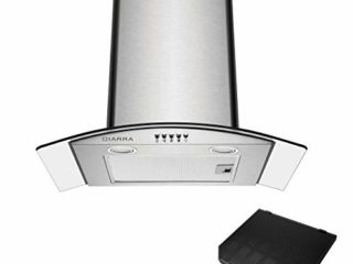 CIARRA CBCS6506B Campana Extractora Cristal 60cm 650 m³/h Clase A 3 Velocidades-Evacuación al Exterior y Recirculación Interna por Filtro de Carbón CBCF004-Acero Inoxidable