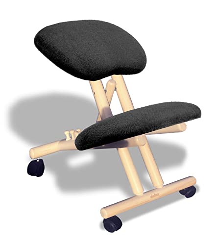 cinius Ergo - Silla ergonómica (Fabricada en Italia) con Apoyo Rodillas, de Madera de Haya y Acolchados Muy cómodos, Apta también para Personas Altas con Altura de hasta 190 cm, Negro/Negro, única
