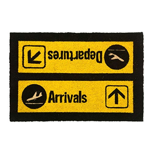 CKB LTD® Llegadas y salidas Aeropuerto Novedad Felpudo Unico Felpudo Tapetes para puerta delantera y trasera hechos con un respaldo antideslizante de PVC - Fibra de coco natural - Interior y exterior