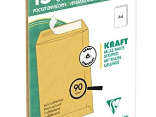 Clairefontaine 75015C - Un paquet de 15 pochettes en kraft milleraies brun auto-adhésives 22,9x32,4 cm 90g sous film