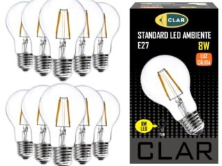 CLAR - Bombillas LED E27 Luz Cálida 8W, Bombilla Filamento LED E27 Vintage, Bombilla Edison (Casquillo Gordo) Equivalente a 70W-80W, 8W Blanco Cálido 2700ºK (Pack 10)