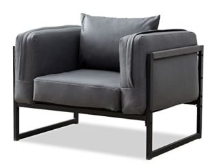 CLIPOP Sillón de Lujo Gris de Piel sintética para Sala de Estar con Marco de Metal Resistente y Almohada, sillas de Estilo Industrial para salón, Comedor, vestidor, Dormitorio, Oficina