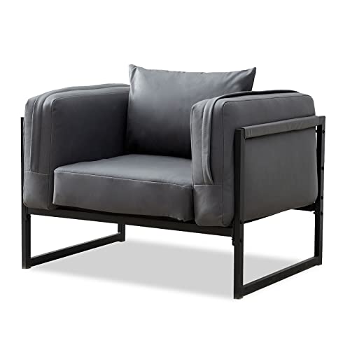 CLIPOP Sillón de Lujo Gris de Piel sintética para Sala de Estar con Marco de Metal Resistente y Almohada, sillas de Estilo Industrial para salón, Comedor, vestidor, Dormitorio, Oficina
