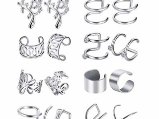 Clips de Oreja de Acero Inoxidable, Comius Sharp 8 Pares Puño de Oreja de Acero Inoxidable Clip sin Perforación Pendientes de Cartílago para Hombres y Mujeres (01)