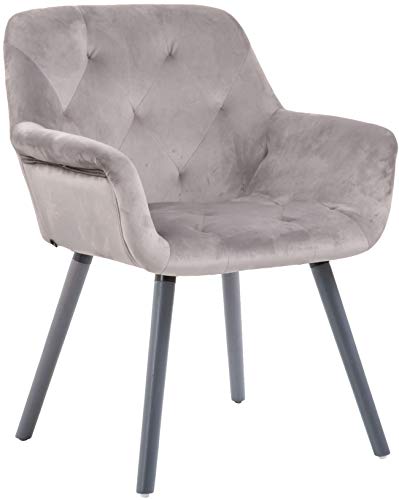 CLP Butaca De Salón Cassidy Tapizada En Terciopelo I Silla De Comedor con Reposabrazos & Base De Madera I Color:, Color:Gris, Color del Marco:Gris