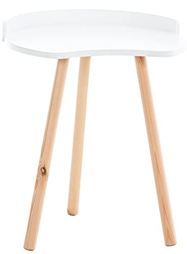 CLP Mesa Auxiliar Jannis De Madera MDF En Estilo Escandinavo I Mesa Decorativa En Forma De Riñon con Patas Acampanadas, Color:Blanco