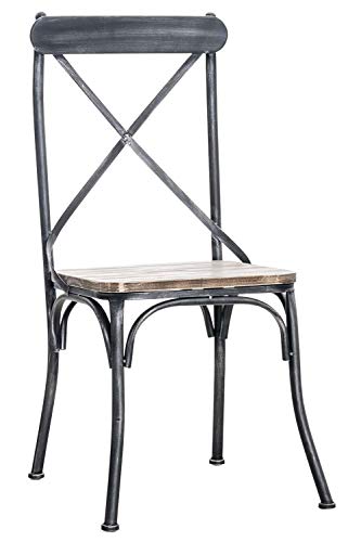 CLP Silla De Comedor Bromley con Asiento De Madera I Silla Comedor con Estructura De Metal I Silla Retro - Vintage con Respaldo I Color: Plateado Envejecido