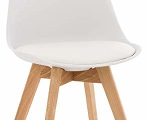 CLP Silla De Comedor Linares En Tela, Terciopelo o En Polipropileno & Cojín En Simil Cuero I Silla De Salón Nórdica con Base De Madera I, Color:Blanco, Material de Base:Plastico