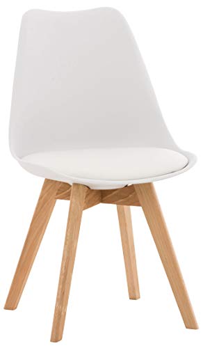 CLP Silla De Comedor Linares En Tela, Terciopelo o En Polipropileno & Cojín En Simil Cuero I Silla De Salón Nórdica con Base De Madera I, Color:Blanco, Material de Base:Plastico