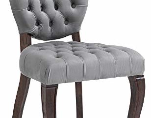 CLP Silla De Comedor Temara Tapizada En Terciopelo & con Base De Madera I Butaca De Salón Acolchada & En Estilo Chesterfield, Color:Gris, Color del Marco:Antiguo