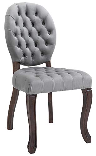 CLP Silla De Comedor Temara Tapizada En Terciopelo & con Base De Madera I Butaca De Salón Acolchada & En Estilo Chesterfield, Color:Gris, Color del Marco:Antiguo