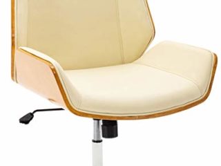 CLP Silla De Conferencia Zwolle En Madera, Simil Cuero & Metal I Silla De Oficina Ergonómica Sin Ruedas & Giratoria, Color:Natural/Crema