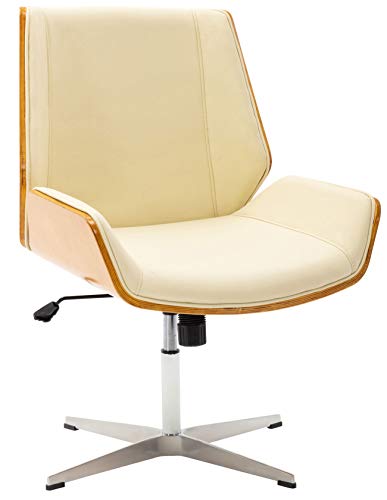 CLP Silla De Conferencia Zwolle En Madera, Simil Cuero & Metal I Silla De Oficina Ergonómica Sin Ruedas & Giratoria, Color:Natural/Crema