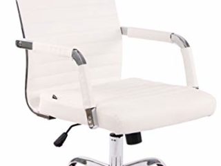 CLP Silla De Oficina Amadora En Cuero PU o Tela I Silla Ejecutiva con Ruedas I Silla De Escritorio Giratoria, Color:Blanco, Material de Base:Cuero Sintetico