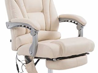 CLP Silla De Oficina De Masaje Pacific V2 En Polipiel I Silla De Escritorio Regulable En Altura I Silla De Masaje De Ordenador Giratorio, Color:Crema