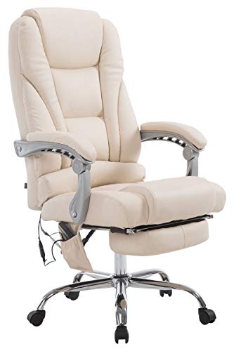 CLP Silla De Oficina De Masaje Pacific V2 En Polipiel I Silla De Escritorio Regulable En Altura I Silla De Masaje De Ordenador Giratorio, Color:Crema