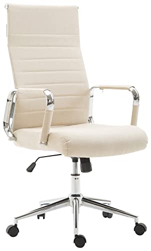 CLP Silla De Oficina Kolumbus Ergonómica Tapizada En Tela & Base con Ruedas I Silla De Escritorio Regulable En Altura, Color:Crema
