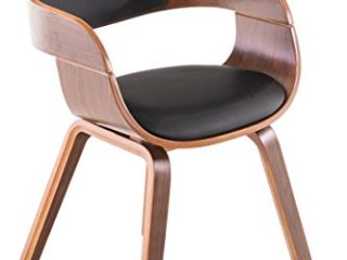 CLP Silla De Visita Kingston En Símil Cuero I Silla De Madera con Respaldo Semi-Curvado I Butaca De Salón En Estilo Escandinavo, Color:Nuez/Negro