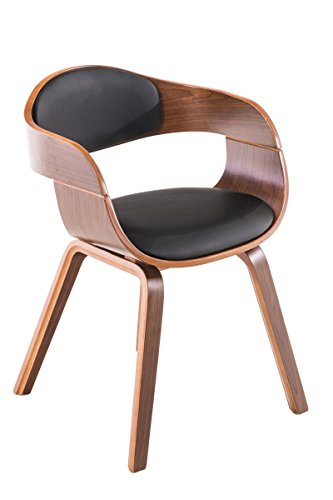 CLP Silla De Visita Kingston En Símil Cuero I Silla De Madera con Respaldo Semi-Curvado I Butaca De Salón En Estilo Escandinavo, Color:Nuez/Negro
