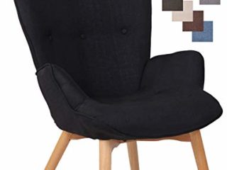 CLP Sillón Orejero Nórdico Durham Tapizado En Tela I Butaca De Salón En Estilo Escandinavo I Sillón De Lectura con Base De Madera I Color:, Color:Negro