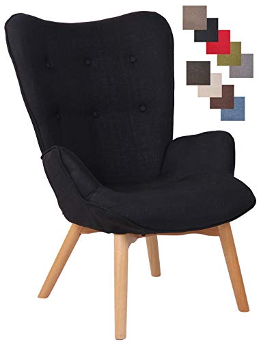 CLP Sillón Orejero Nórdico Durham Tapizado En Tela I Butaca De Salón En Estilo Escandinavo I Sillón De Lectura con Base De Madera I Color:, Color:Negro