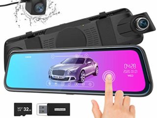 Cámara de Coche, ThiEYE Espejo Dash CAM 10" 1080P Full HD Pantalla táctil Doble Lente con WDR,G-Sensor, Grabación en Bucle, Visión Nocturna, Monitor de Aparcamiento,Tarjeta SD de 32 GB