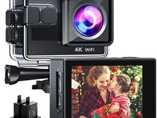 Cámara Deportiva 4k 20MP con WiFi Cámara Deportiva Resistente al Agua a 40 Metros, cámara Deportiva a Prueba de Vibraciones Cámara de Casco grabadora de Ciclismo con 2 baterías y Cargador Externo