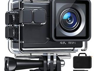 Cámara Deportiva 4K Wi-Fi 20MP (Cámara de Accion Acuatica de 40M con EIS, Kits de Accesorios de Montaje 2 Baterías y 20 Accessorin)