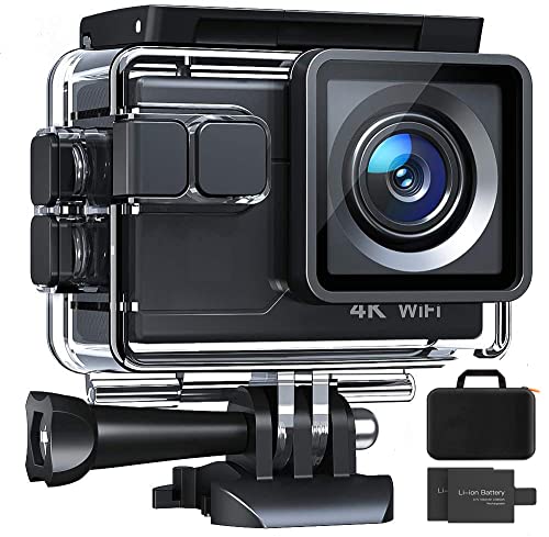Cámara Deportiva 4K Wi-Fi 20MP (Cámara de Accion Acuatica de 40M con EIS, Kits de Accesorios de Montaje 2 Baterías y 20 Accessorin)