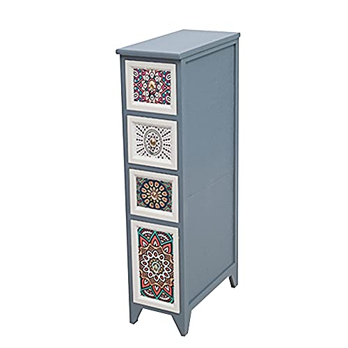 CóModa, 20 cm 25 cm de Ancho, Armario de Almacenamiento de Madera Maciza de Esquina Pintada con 4 Cajones, Adecuado para la Sala de Estar de la Cocina/azul gris/M