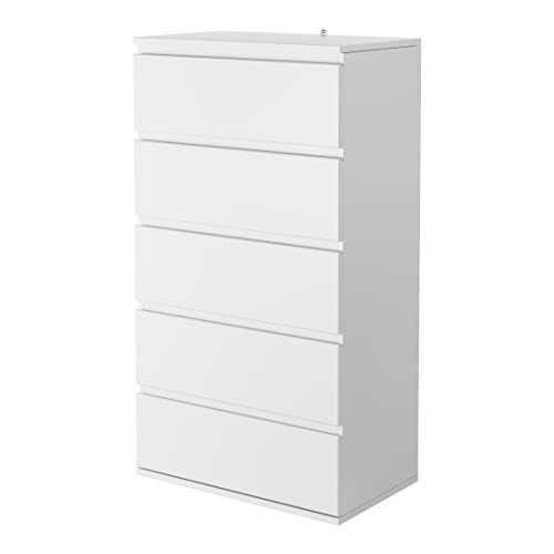 Cómoda 5 Cajones, Cómodas y Cajoneras, Mueble Madera Moderna, Mueble Cajonera para Salón, Dormitorio, Blanco 55x33x100cm