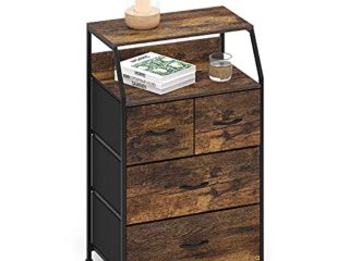 Cómoda con 4 Cajoneras Armario Almacenaje Mueble Organizador Vintage Aparadores Multiusos Gabinete de Almacenamiento para Dormitorio Entrada Recibidor Cocina Salon Marrón + Negra Acero + Madera