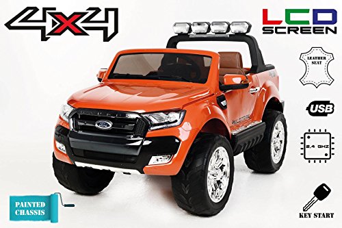 Coche eléctrico para niños FORD RANGER 2018. ¡AHORA CON 24 VOLTIOS, TRACCIÓN A LAS CUATRO RUEDAS CON MOTORES DE 45 WATTIOS, LECTOR MP4 CON PANTALLA LCD PARA REPRODUCIR VIDEOS Y BLUETOOH (NARANJA)