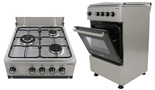 COCINAS DE GAS CON HORNO CC54IXG INFINITON (3 FUEGOS, Inox, Cocina independiente, Placa + Horno, Kit Gas Natural, Doble Puerta Vidrio Horno, Quemadores con Seguridad)