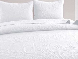 Colcha Bouti Cama 150/Colcha Moderna-Cubrecama con Fundas Almohada para Hogar Hostelería(Blanca Sellado, Cama 150)