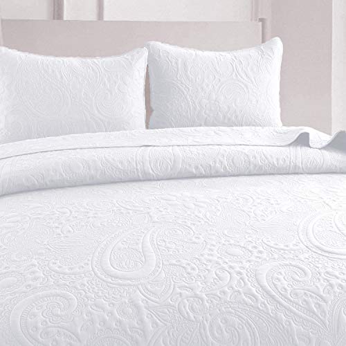 Colcha Bouti Cama 90/Colcha Moderna-Cubrecama con Fundas Almohada para Hogar Hostelería(Blanca Sellado, Cama 90)