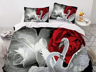 Colcha Edredon Cama Cisne Rojo Y Blanco Ropa de Cama para Niños Adultos con Cremallera Suave Funda Edredon de Microfibra 240x260 cm + 2 Fundas de Almohada 50x80 cm