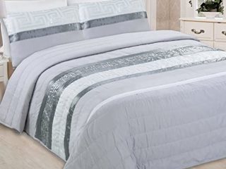 Colchas Bouti/Jacquard Cama 135/150-Cubrecama Ligera con Fundas Almohadas de Cremallera, Moderna Elegante para Verano Entretiempo(Gris, 240x260cm)