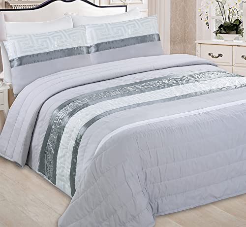 Colchas Bouti/Jacquard Cama 135/150-Cubrecama Ligera con Fundas Almohadas de Cremallera, Moderna Elegante para Verano Entretiempo(Gris, 240x260cm)