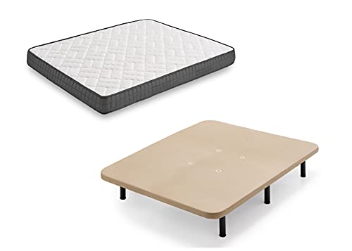 Colchón Viscosoft + Base Tapizada Beige + Juego de 6 Patas 26 cm, 135x190 cm