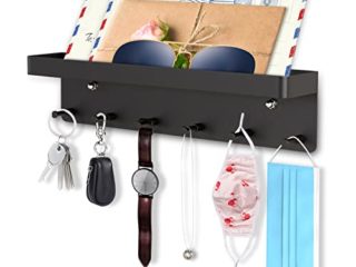 Colgador de Llaves para Montaje en Pared - Estante de Almacenamiento Ganchos Llaves sin Clavos para la Oficina, la Entrada, la Cocina - Organizador de Llaves Autoadhesivo con 6 Ganchos Negro